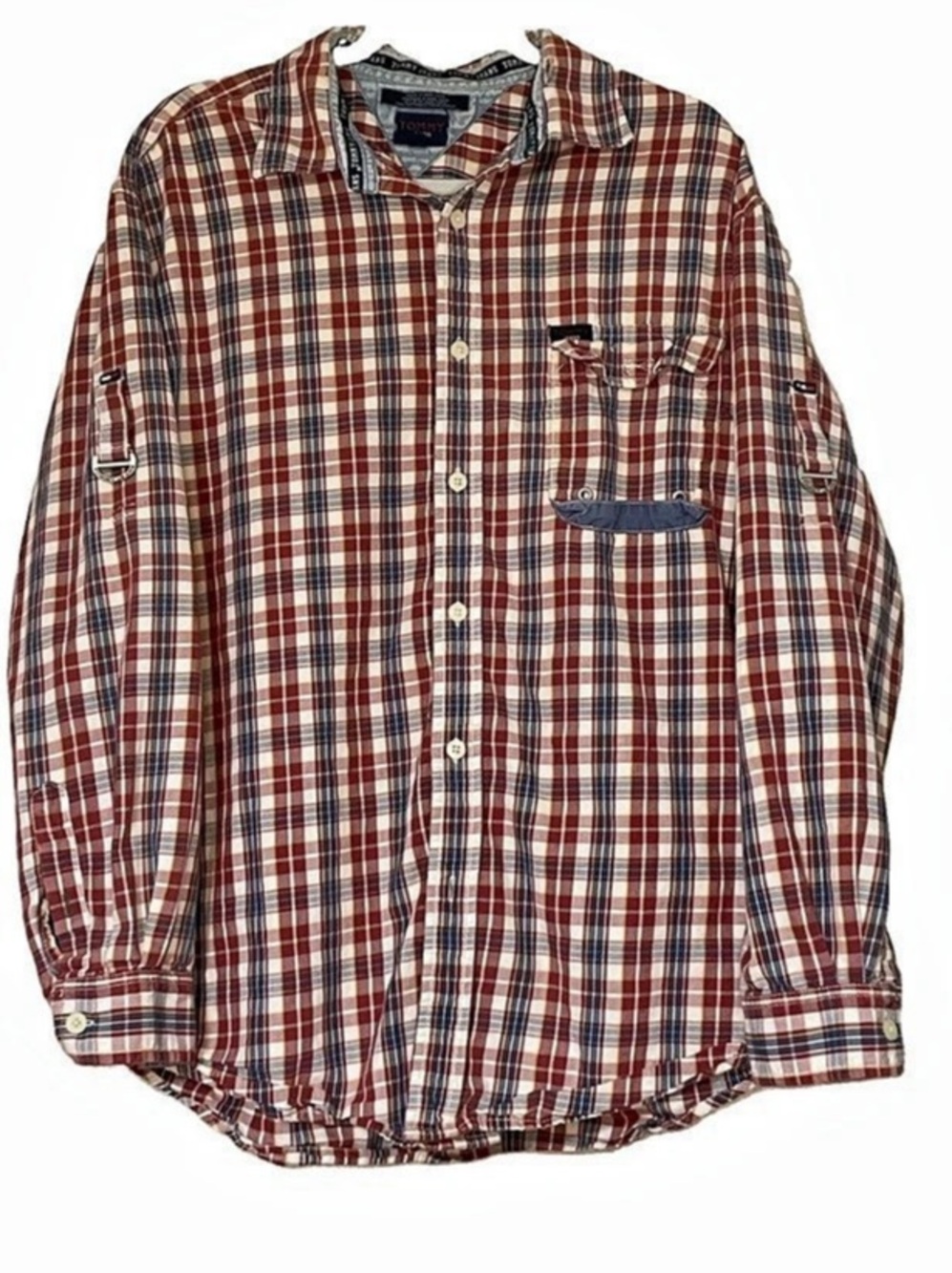 Vintage Tommy Jeans Plaid Shirt Mens Large Utility Work Button Down 90s Cotton